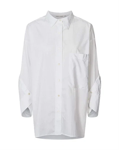 Rabens Saloner - Susan Poplin Twist Cuff Skjorte - White 